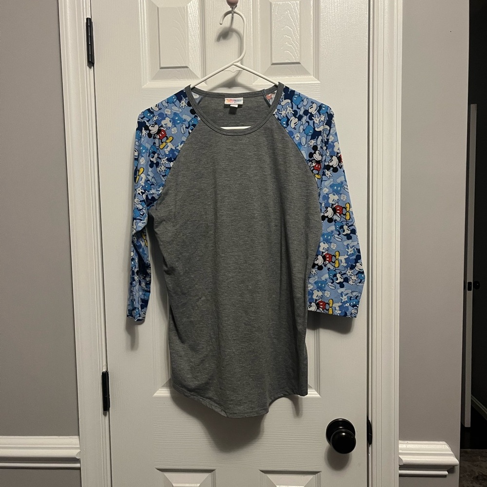 Lularoe Randy Blue Gray Disney Mickey Mouse‎ quarter sleeve shirt medium